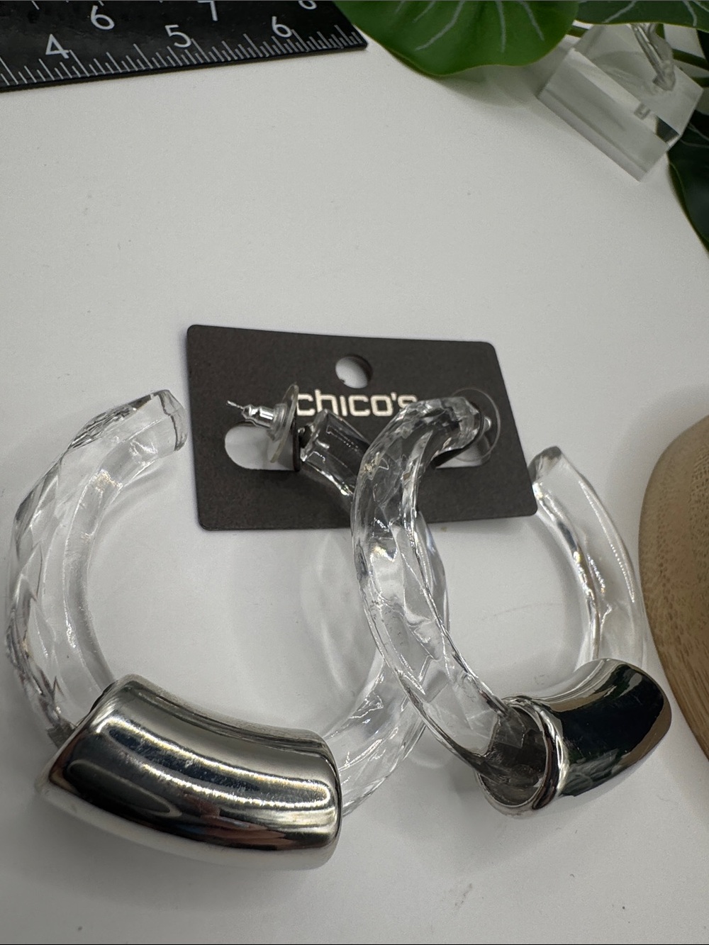 Chico’s Clear Faceted Hoop Earrings with Silver-Tone Accents (BR-1212/5) - Picture 4 of 4